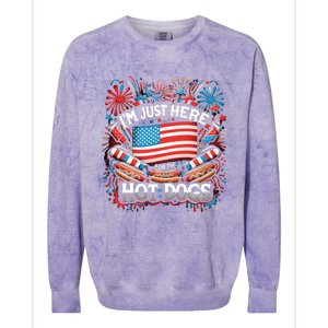 Funny IM Just Here For The Hot Dogs 4th Of July Gift Colorblast Crewneck Sweatshirt