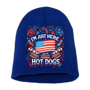 Funny IM Just Here For The Hot Dogs 4th Of July Gift Short Acrylic Beanie