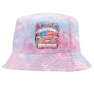 Funny IM Just Here For The Hot Dogs 4th Of July Gift Tie-Dyed Bucket Hat