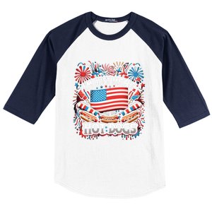 Funny IM Just Here For The Hot Dogs 4th Of July Gift Baseball Sleeve Shirt