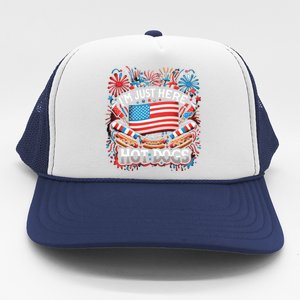 Funny IM Just Here For The Hot Dogs 4th Of July Gift Trucker Hat