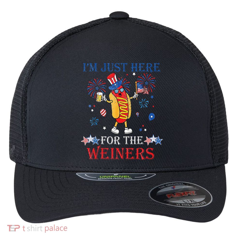 Funny Im Just Here For The Wieners 4Th Of July Flexfit Unipanel Trucker Cap