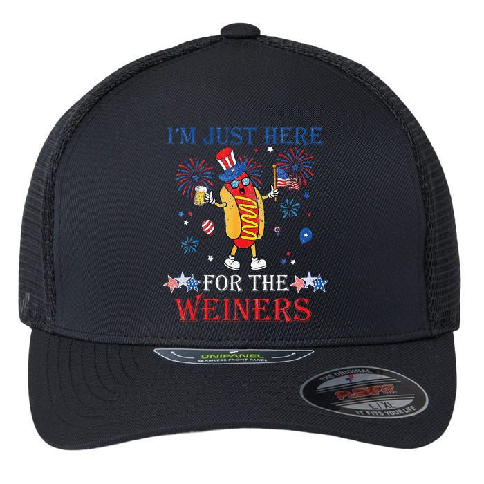 Funny Im Just Here For The Wieners 4Th Of July Flexfit Unipanel Trucker Cap