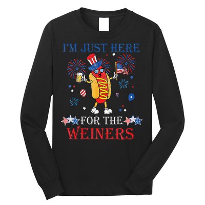 Funny Im Just Here For The Wieners 4Th Of July Long Sleeve Shirt