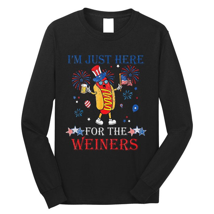 Funny Im Just Here For The Wieners 4Th Of July Long Sleeve Shirt