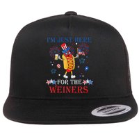 Funny Im Just Here For The Wieners 4Th Of July Flat Bill Trucker Hat