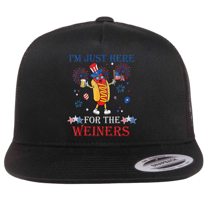 Funny Im Just Here For The Wieners 4Th Of July Flat Bill Trucker Hat