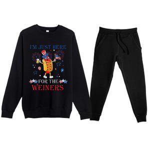 Funny Im Just Here For The Wieners 4Th Of July Premium Crewneck Sweatsuit Set