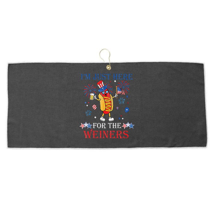 Funny Im Just Here For The Wieners 4Th Of July Large Microfiber Waffle Golf Towel