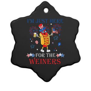 Funny Im Just Here For The Wieners 4Th Of July Ceramic Star Ornament