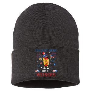 Funny Im Just Here For The Wieners 4Th Of July Sustainable Knit Beanie