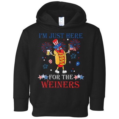 Funny Im Just Here For The Wieners 4Th Of July Toddler Hoodie
