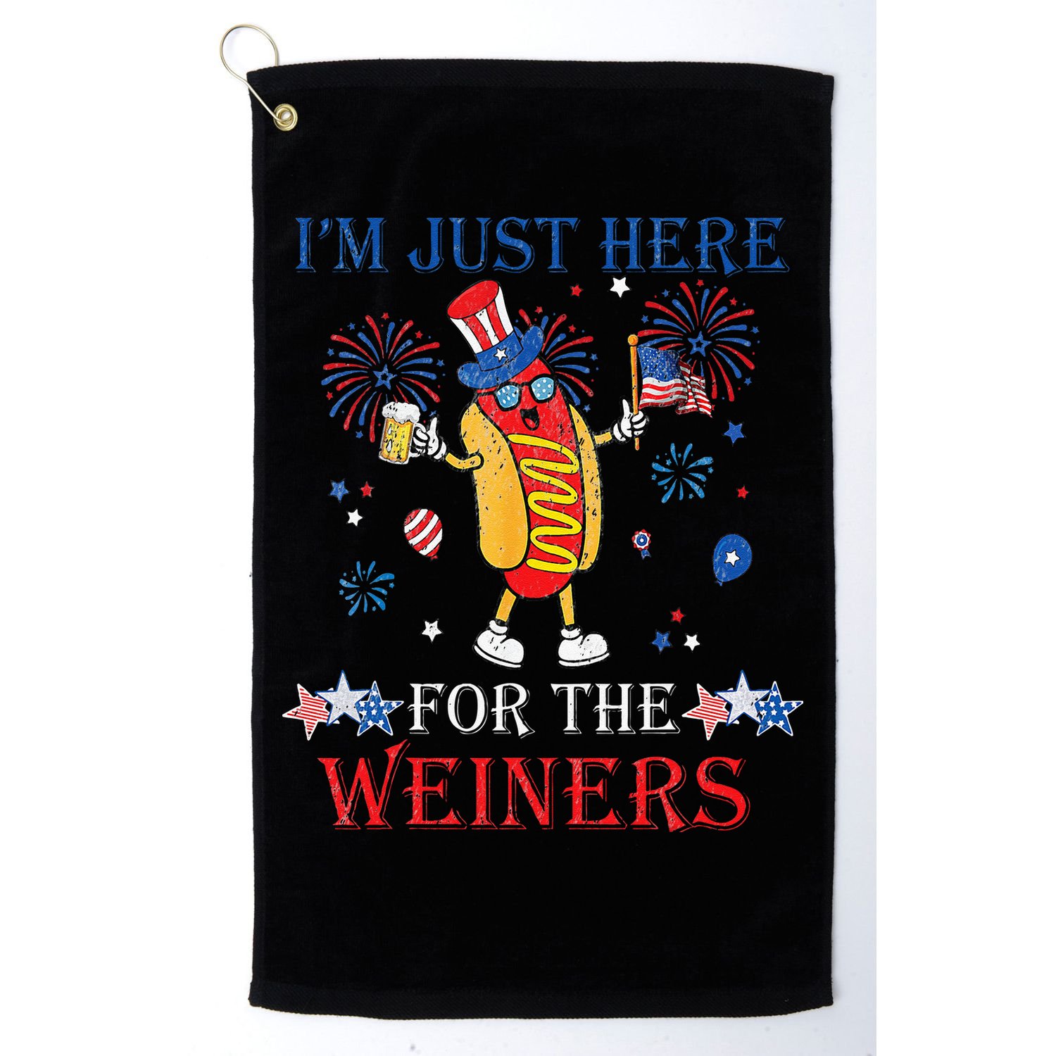 Funny Im Just Here For The Wieners 4Th Of July Golf Towel