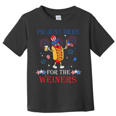 Funny Im Just Here For The Wieners 4Th Of July Toddler T-Shirt