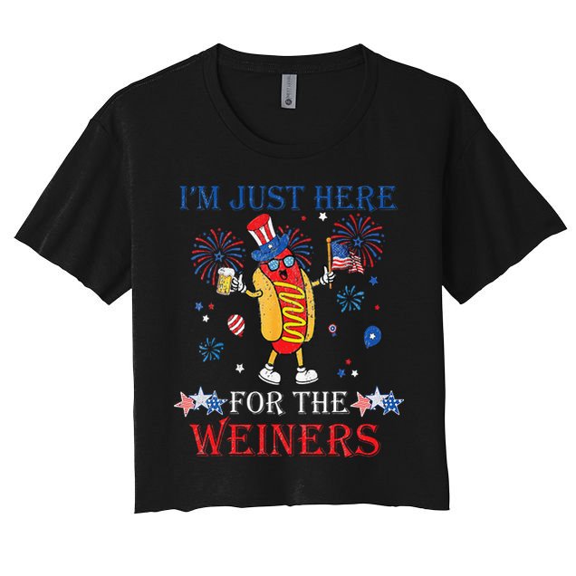 Funny Im Just Here For The Wieners 4Th Of July Crop Top