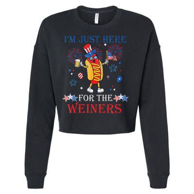 Funny Im Just Here For The Wieners 4Th Of July Cropped Pullover Crew