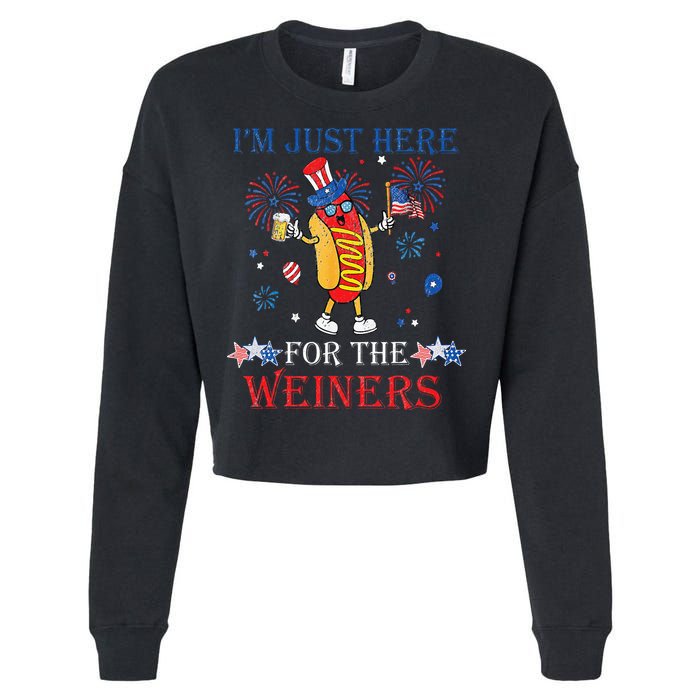 Funny Im Just Here For The Wieners 4Th Of July Cropped Pullover Crew