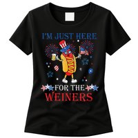 Funny Im Just Here For The Wieners 4Th Of July Womens T-Shirt