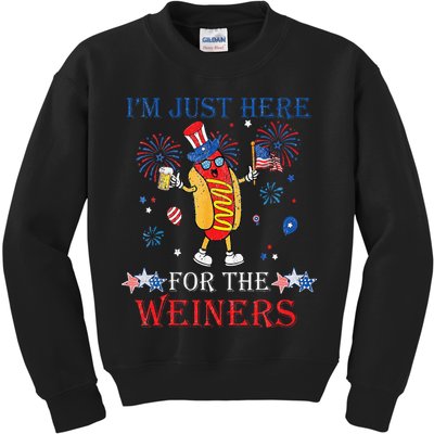 Funny Im Just Here For The Wieners 4Th Of July Kids Sweatshirt
