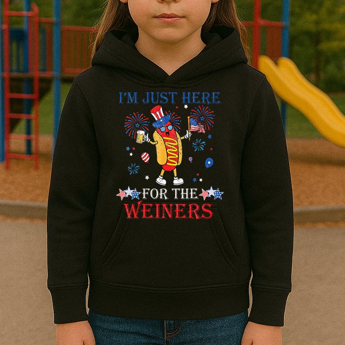 Funny Im Just Here For The Wieners 4Th Of July Kids Hoodie