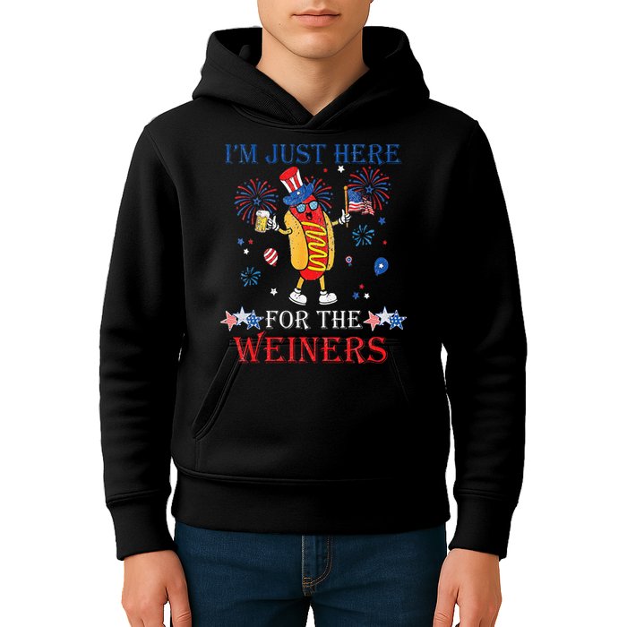 Funny Im Just Here For The Wieners 4Th Of July Kids Hoodie
