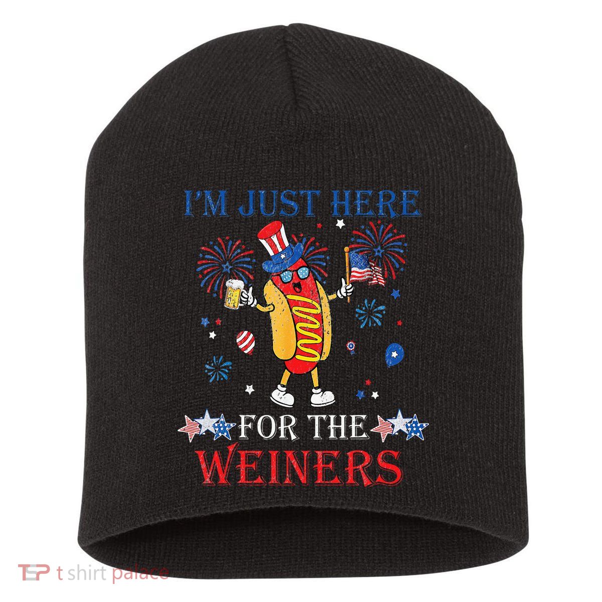 Funny Im Just Here For The Wieners 4Th Of July Short Acrylic Beanie