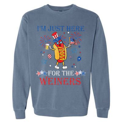 Funny Im Just Here For The Wieners 4Th Of July Garment-Dyed Sweatshirt