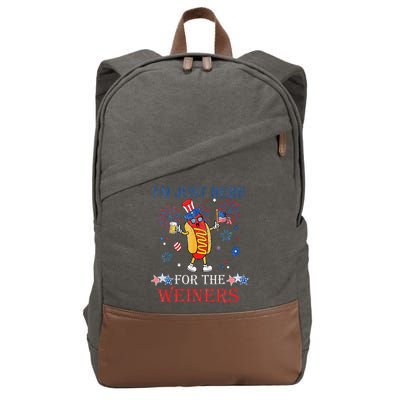 Funny Im Just Here For The Wieners 4Th Of July Cotton Canvas Backpack