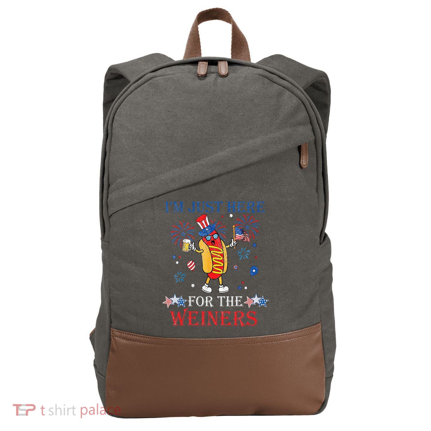 Funny Im Just Here For The Wieners 4Th Of July Cotton Canvas Backpack