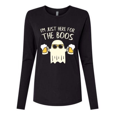 Funny Im Just Here For The Boos Shirt Gift Halloween Ghost Womens Cotton Relaxed Long Sleeve T-Shirt