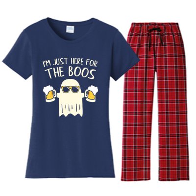 Funny Im Just Here For The Boos Shirt Gift Halloween Ghost Women's Flannel Pajama Set