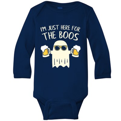 Funny Im Just Here For The Boos Shirt Gift Halloween Ghost Baby Long Sleeve Bodysuit