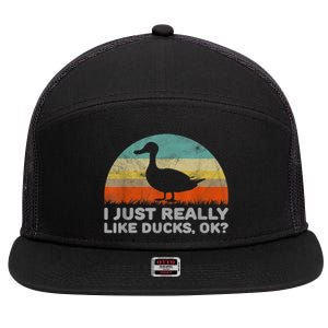 Funny I Just Really Like Ducks OK 7 Panel Mesh Trucker Snapback Hat