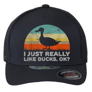 Funny I Just Really Like Ducks OK Flexfit Unipanel Trucker Cap