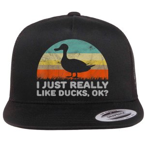 Funny I Just Really Like Ducks OK Flat Bill Trucker Hat