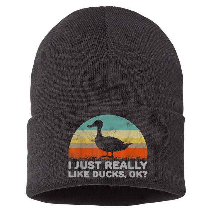 Funny I Just Really Like Ducks OK Sustainable Knit Beanie