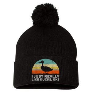 Funny I Just Really Like Ducks OK Pom Pom 12in Knit Beanie