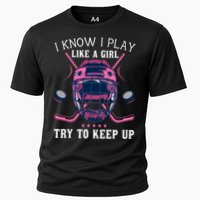 Funny I Know I Play Like A Girl Try To Keep Up Ice Hockey Performance Shirt