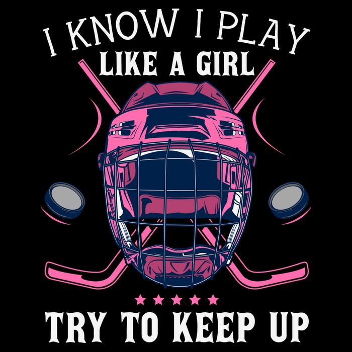 Funny I Know I Play Like A Girl Try To Keep Up Ice Hockey Drawstring Bag