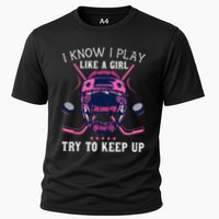 Funny I Know I Play Like A Girl Try To Keep Up Ice Hockey Performance Shirt