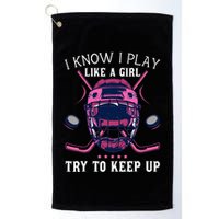 Funny I Know I Play Like A Girl Try To Keep Up Ice Hockey Golf Towel