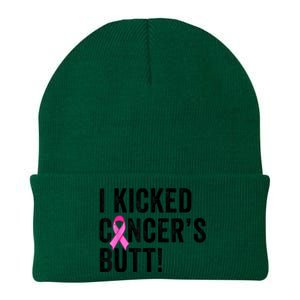 Funny I Kicked Cancer's Butt Tee, Fun Breast Cancer Survivor Knit Cap Winter Beanie