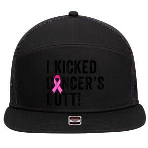 Funny I Kicked Cancer's Butt Tee, Fun Breast Cancer Survivor 7 Panel Mesh Trucker Snapback Hat