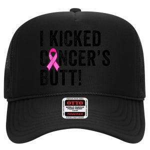 Funny I Kicked Cancer's Butt Tee, Fun Breast Cancer Survivor High Crown Mesh Back Trucker Hat