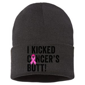 Funny I Kicked Cancer's Butt Tee, Fun Breast Cancer Survivor Sustainable Knit Beanie