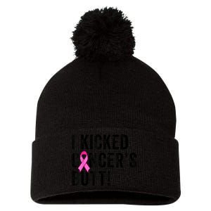 Funny I Kicked Cancer's Butt Tee, Fun Breast Cancer Survivor Pom Pom 12in Knit Beanie