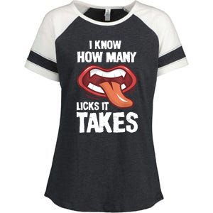 Funny I Know How Many Licks It Takes Enza Ladies Jersey Colorblock Tee