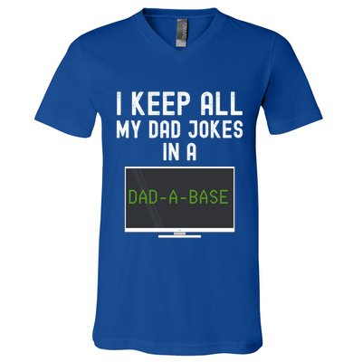 Funny I Keep All My Dad Jokes In A Dad A Base Gag Dad Joke Gift V-Neck T-Shirt