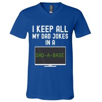 Funny I Keep All My Dad Jokes In A Dad A Base Gag Dad Joke Gift V-Neck T-Shirt