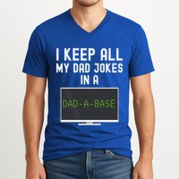 Funny I Keep All My Dad Jokes In A Dad A Base Gag Dad Joke Gift V-Neck T-Shirt